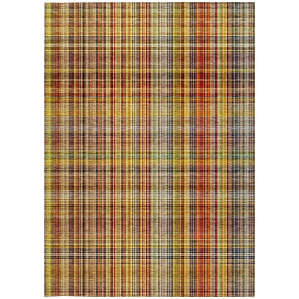 8' X 10' Orange Plaid Washable Non Skid Indoor Outdoor Area Rug