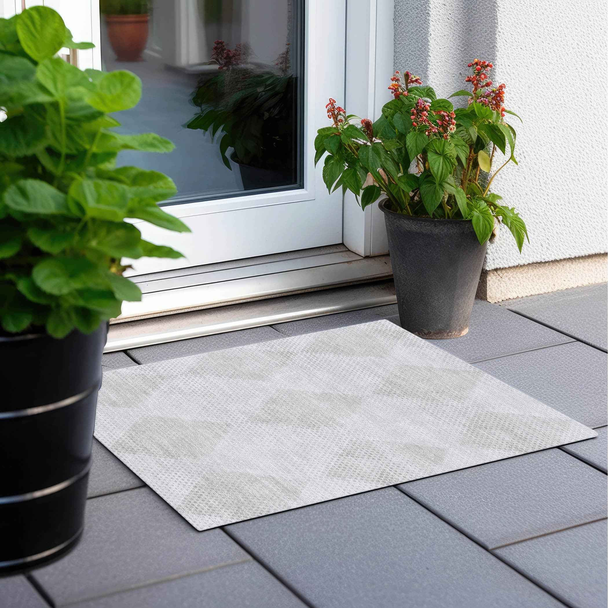 2' X 3' Ivory Geometric Washable Non Skid Indoor Outdoor Area Rug