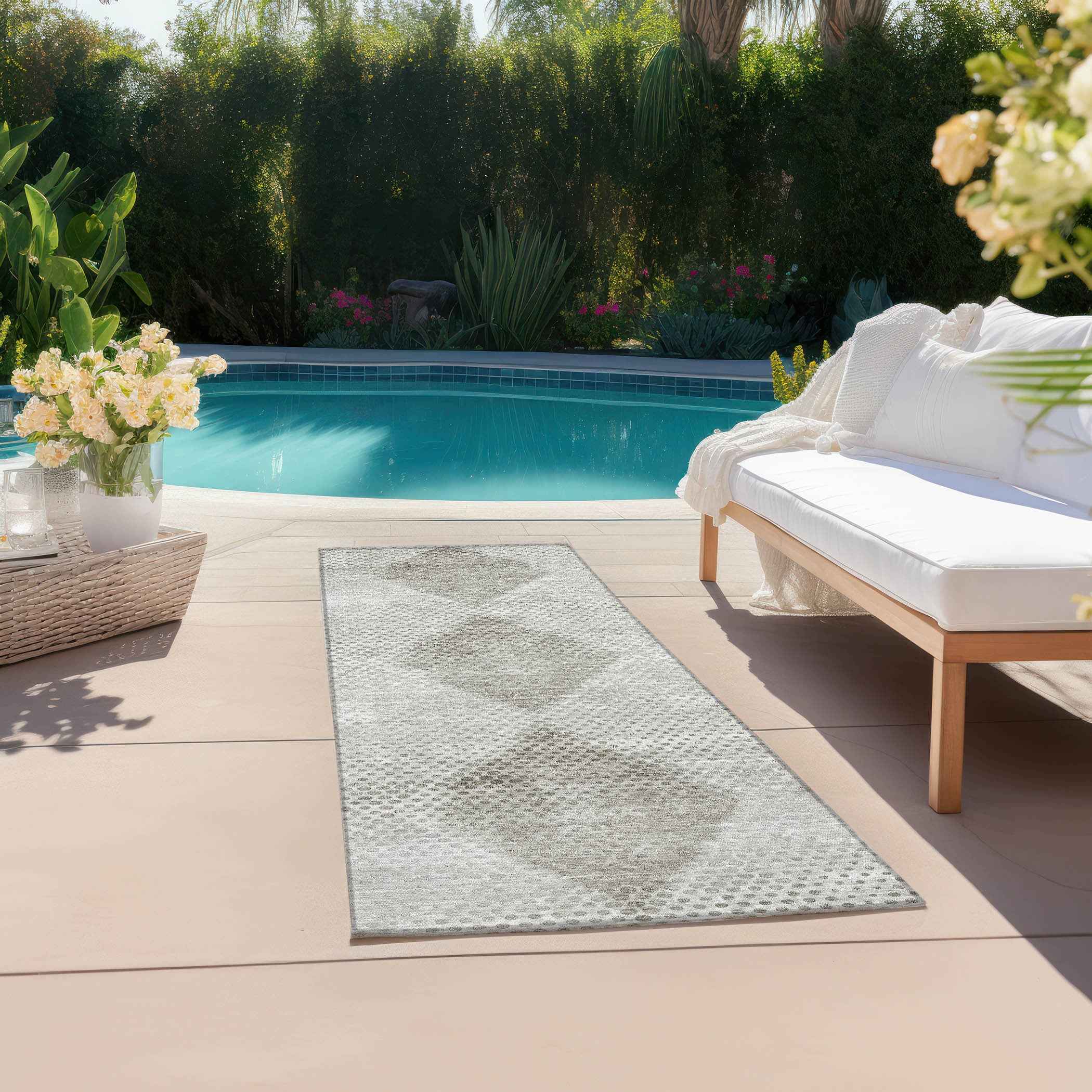 8' Runner Gray Geometric Washable Non Skid Indoor Outdoor Runner Rug