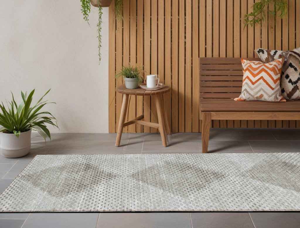 8' Runner Gray Geometric Washable Non Skid Indoor Outdoor Runner Rug