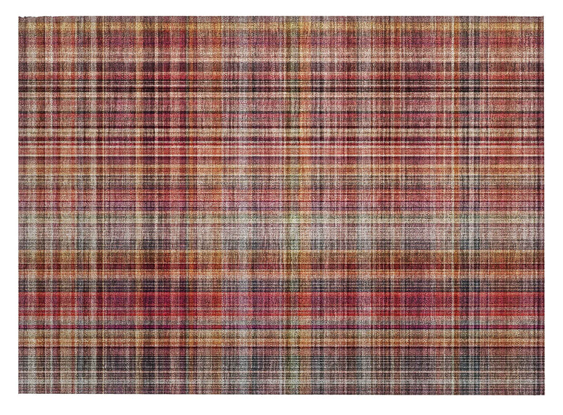 2' X 3' Red Orange and Brown Plaid Washable Non Skid Indoor Outdoor Area Rug