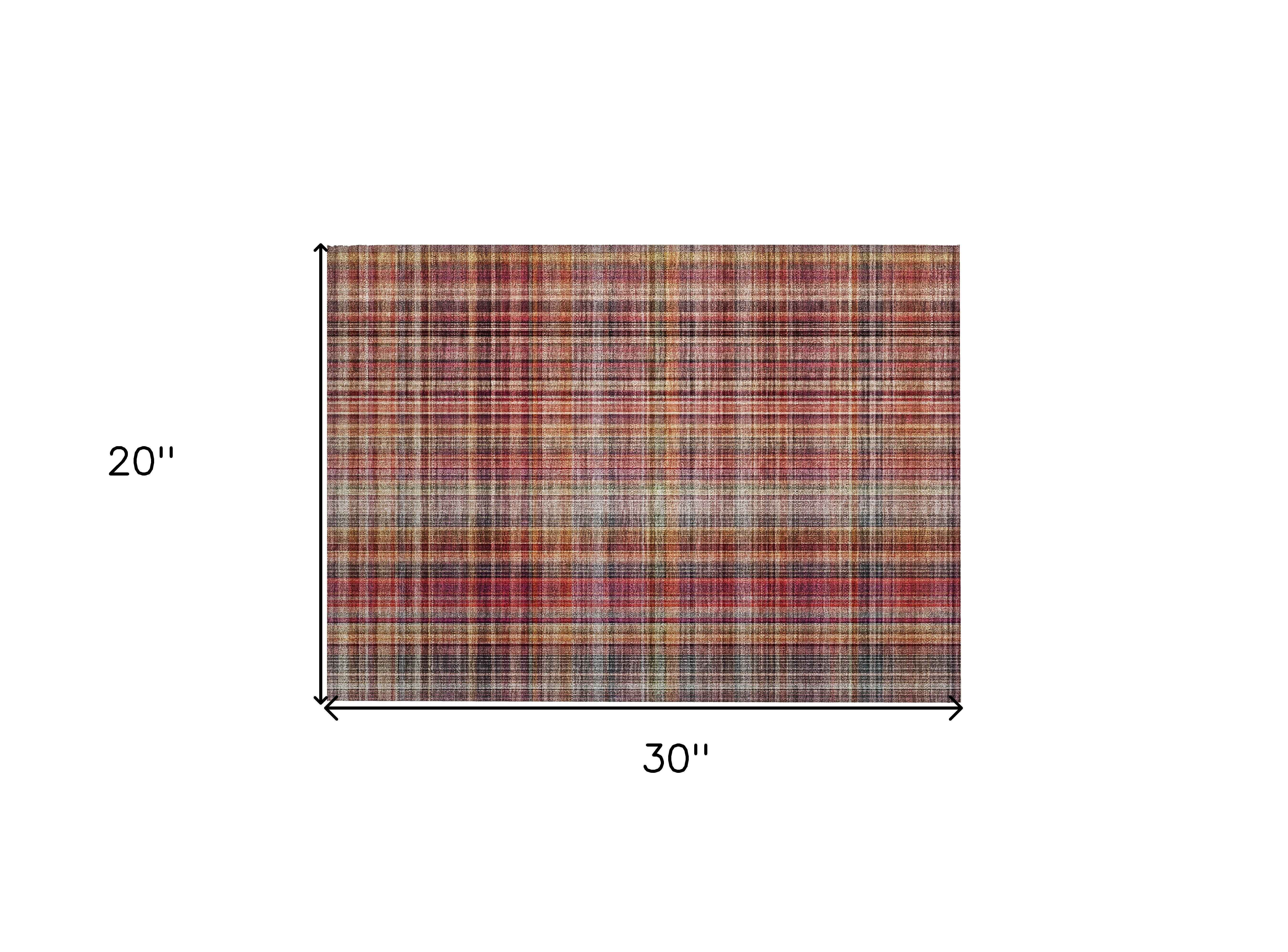 2' X 3' Red Orange and Brown Plaid Washable Non Skid Indoor Outdoor Area Rug