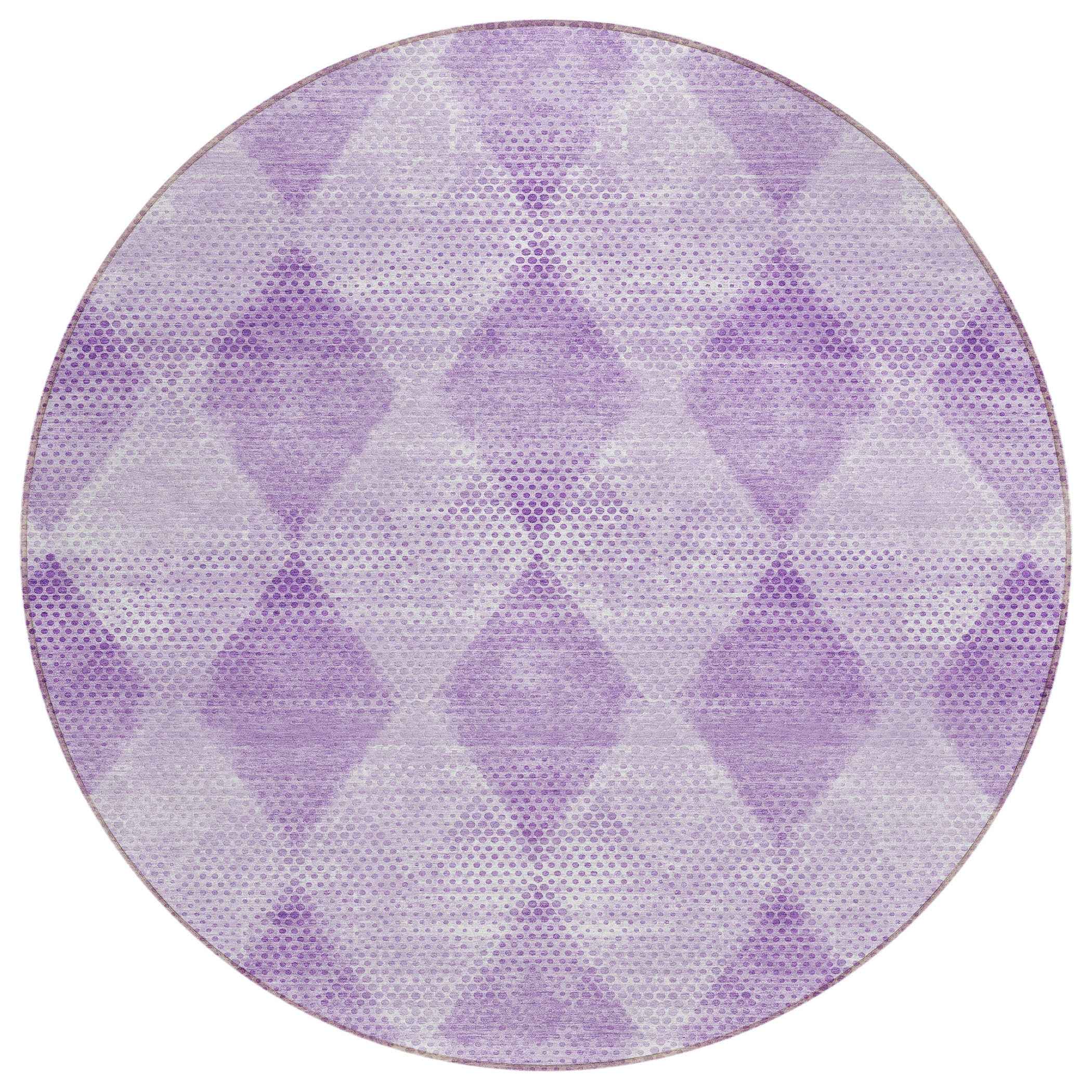 8' Round Lavender Round Geometric Washable Non Skid Indoor Outdoor Area Rug