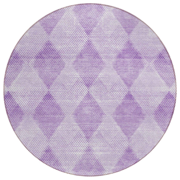 8' Round Lavender Round Geometric Washable Non Skid Indoor Outdoor Area Rug