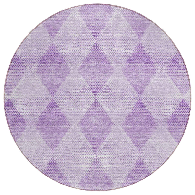 8' Round Lavender Round Geometric Washable Non Skid Indoor Outdoor Area Rug