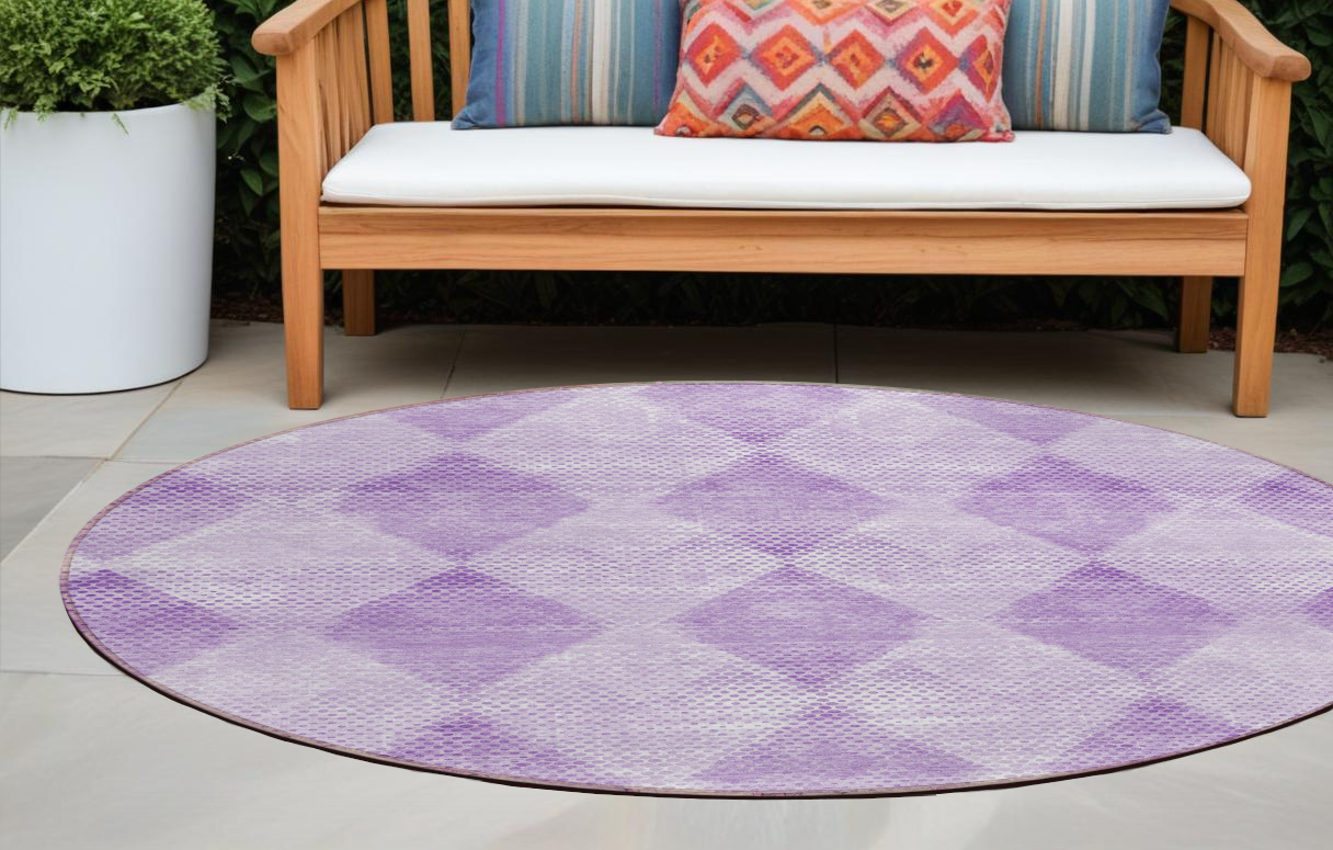 8' Round Lavender Round Geometric Washable Non Skid Indoor Outdoor Area Rug