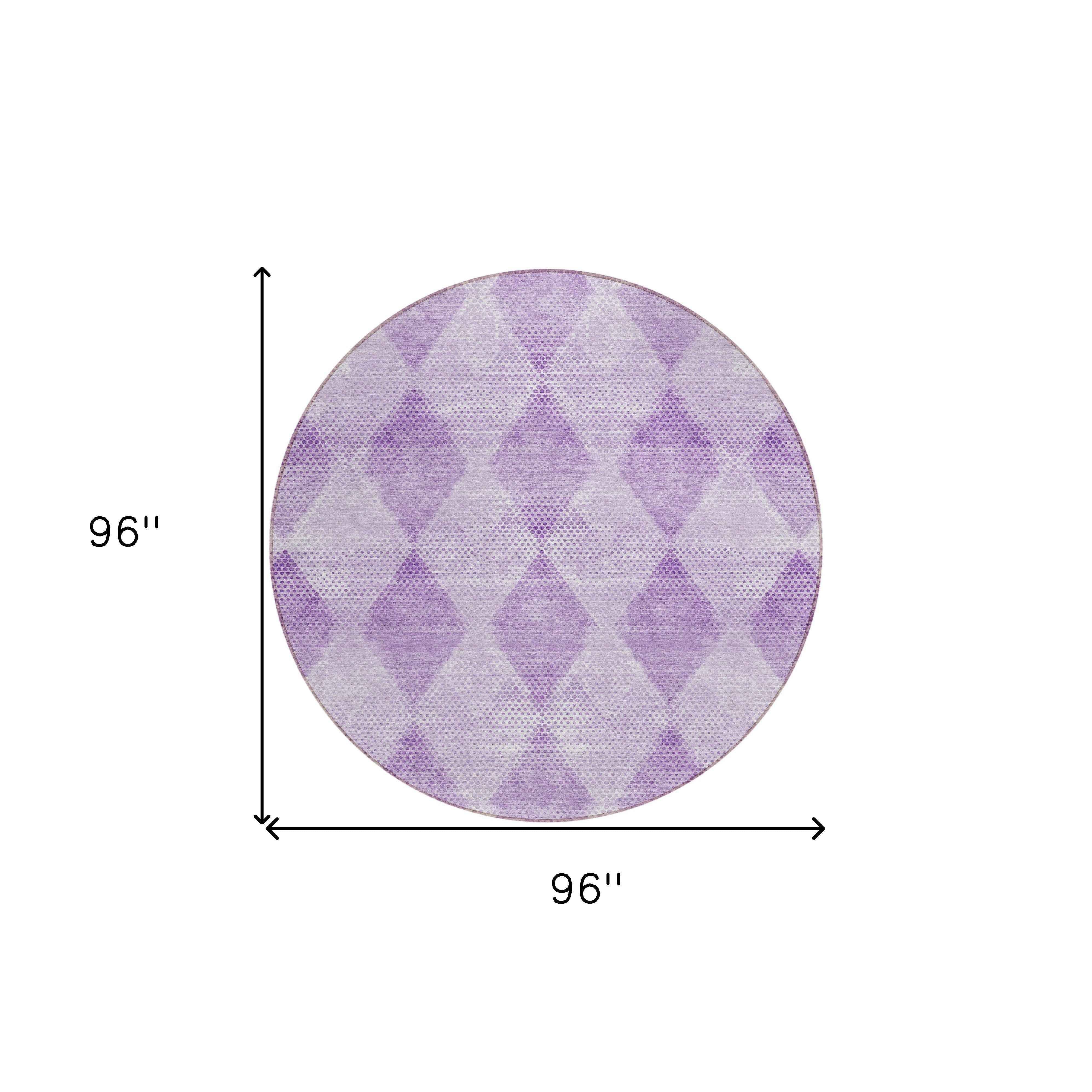 8' Round Lavender Round Geometric Washable Non Skid Indoor Outdoor Area Rug