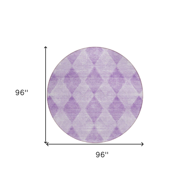 8' Round Lavender Round Geometric Washable Non Skid Indoor Outdoor Area Rug