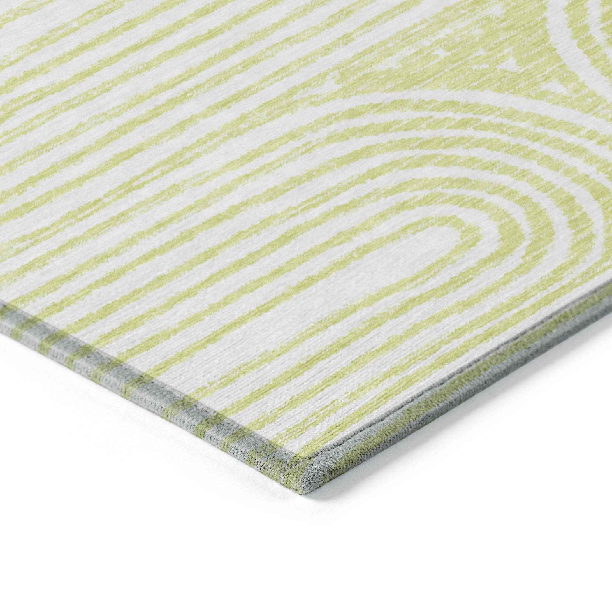 9' X 12' Green And White Abstract Washable Indoor Outdoor Area Rug