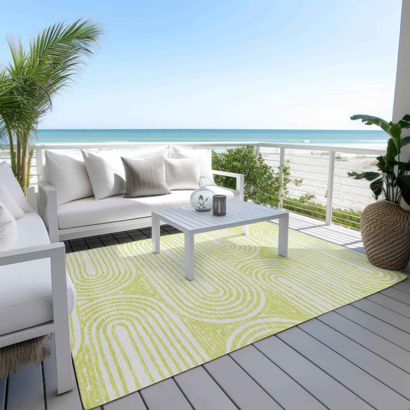 9' X 12' Green And White Abstract Washable Indoor Outdoor Area Rug