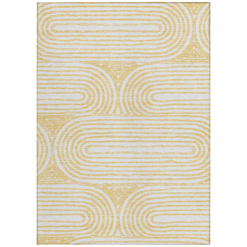 9' X 12' Gold and White Abstract Washable Non Skid Indoor Outdoor Area Rug