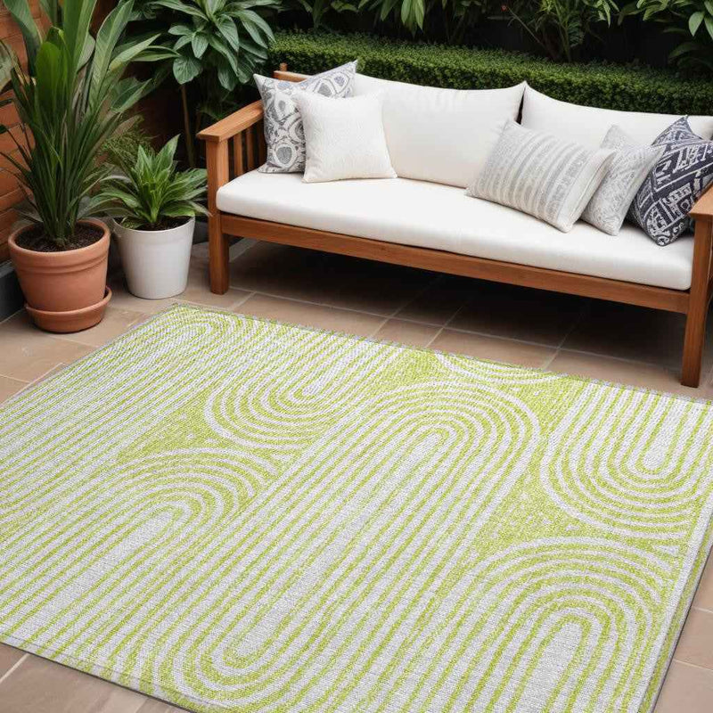 9' X 12' Green And White Abstract Washable Indoor Outdoor Area Rug