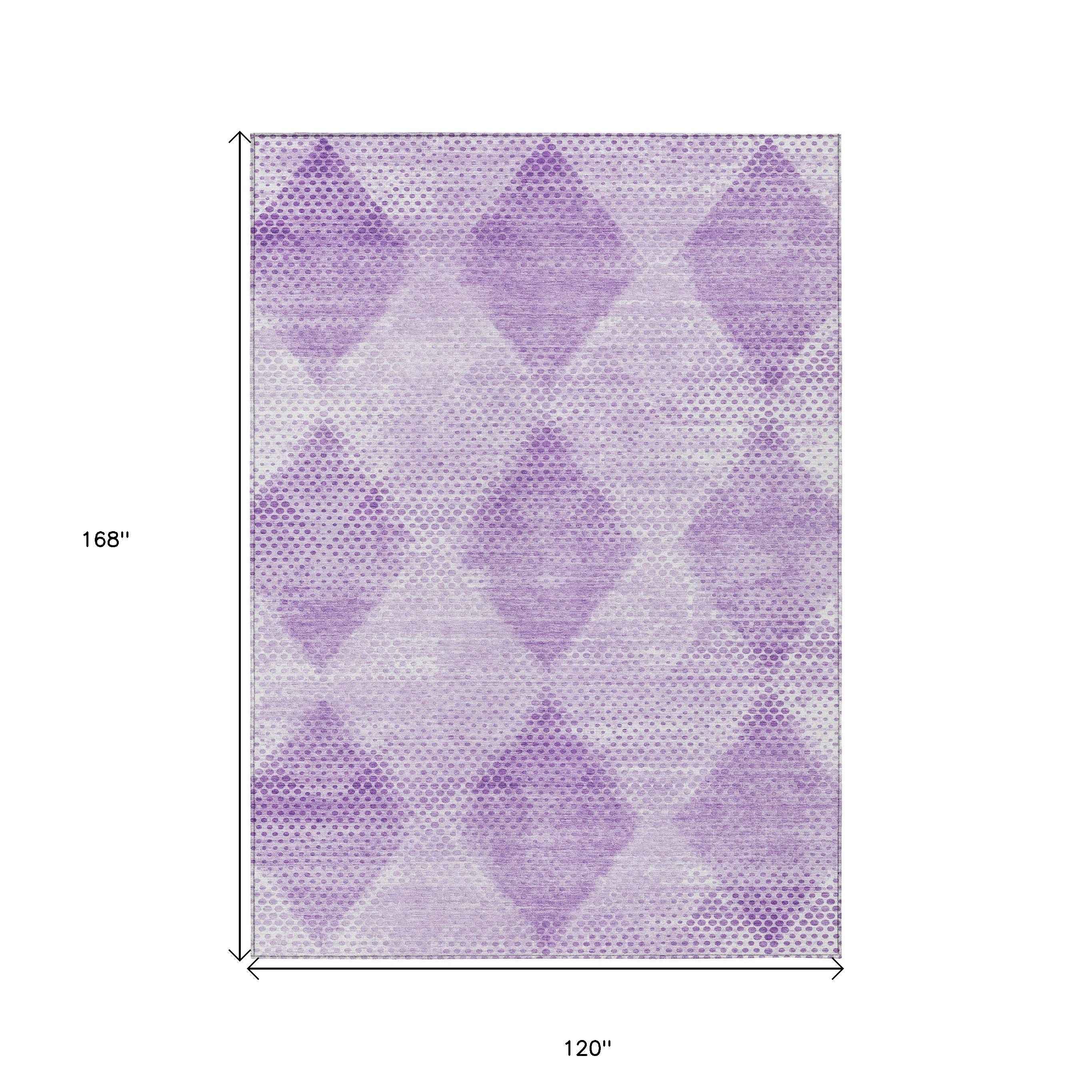 10' X 14' Lavender Geometric Washable Non Skid Indoor Outdoor Area Rug