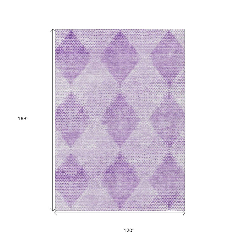 10' X 14' Lavender Geometric Washable Non Skid Indoor Outdoor Area Rug