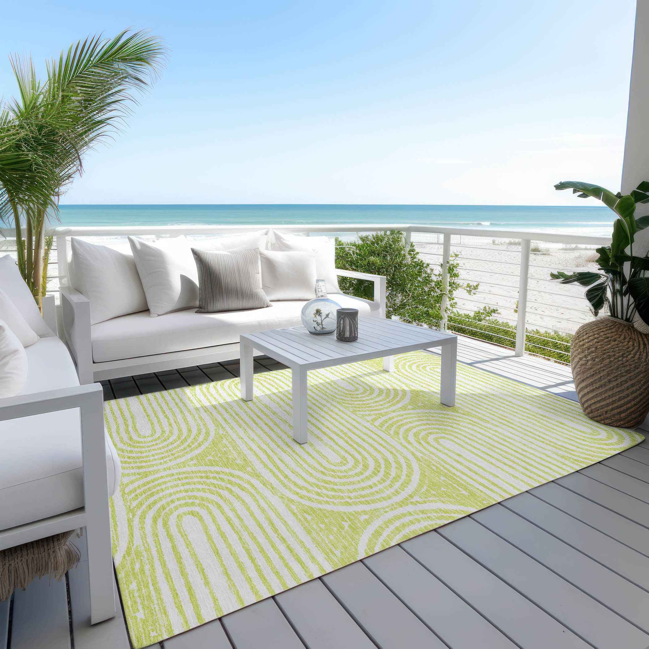 3' X 5' Green And White Abstract Washable Indoor Outdoor Area Rug