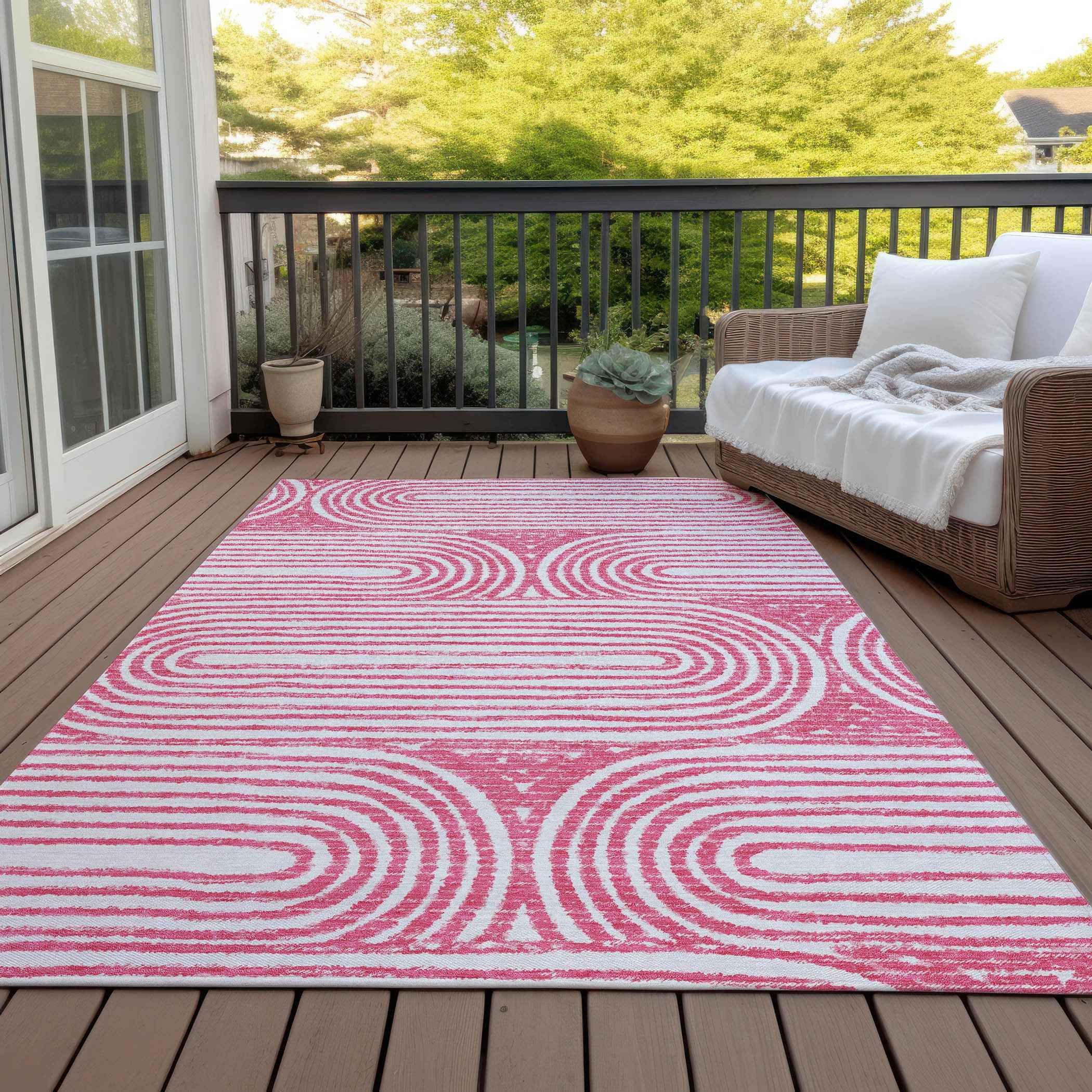 3' X 5' Blush Abstract Washable Non Skid Indoor Outdoor Area Rug