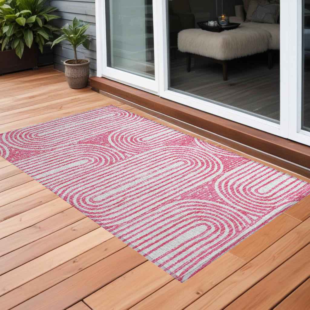 3' X 5' Blush Abstract Washable Non Skid Indoor Outdoor Area Rug