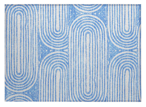 2' X 3' Blue and White Abstract Washable Non Skid Indoor Outdoor Area Rug