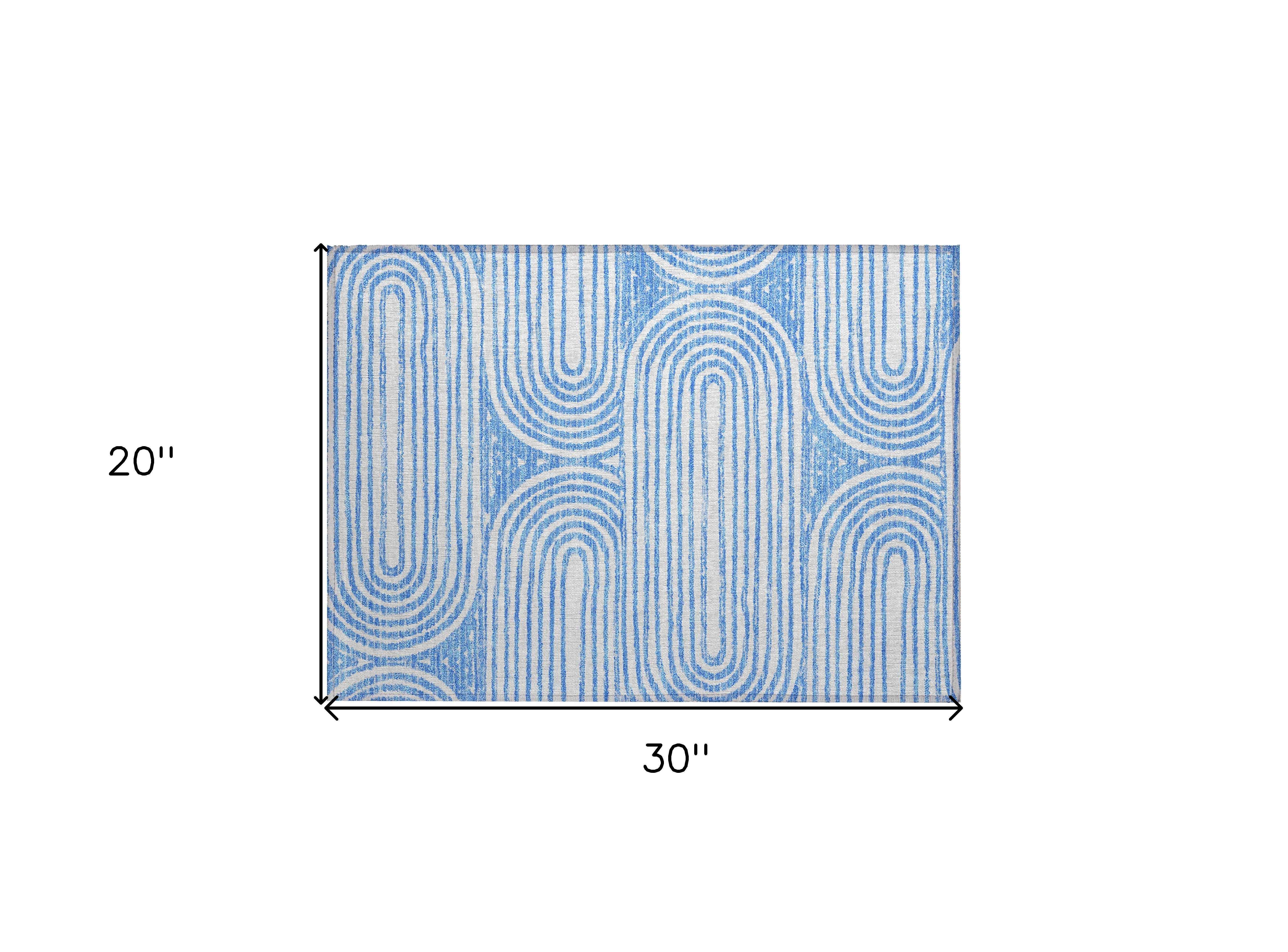 2' X 3' Blue and White Abstract Washable Non Skid Indoor Outdoor Area Rug