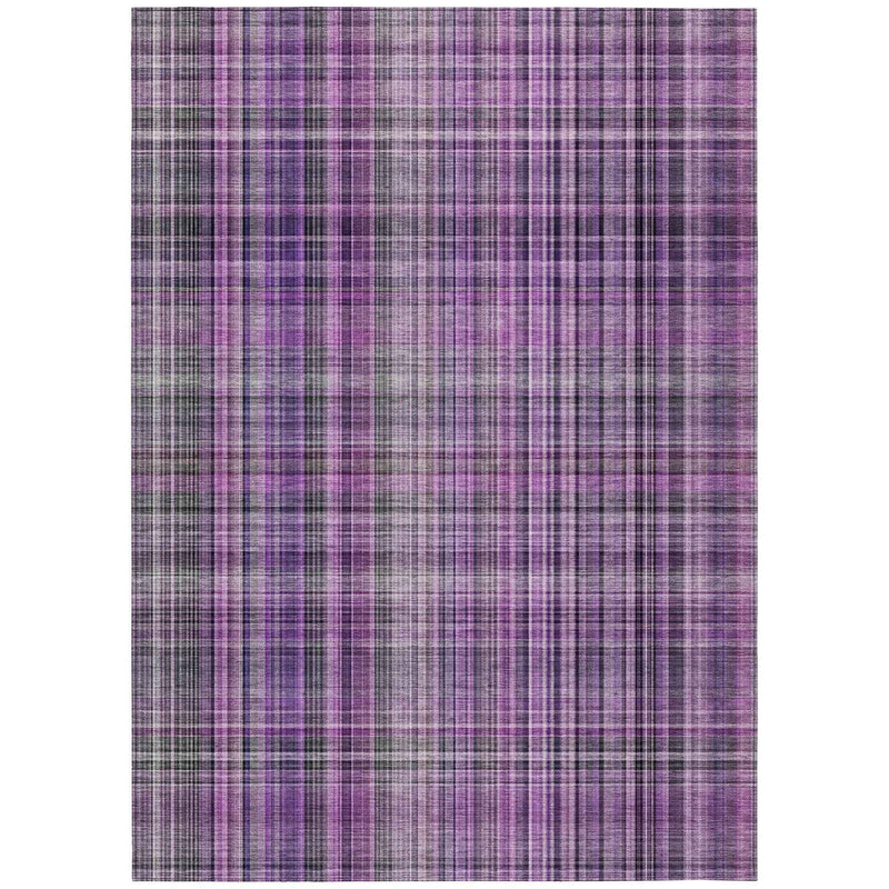3' X 5' Purple and Gray Plaid Washable Non Skid Indoor Outdoor Area Rug