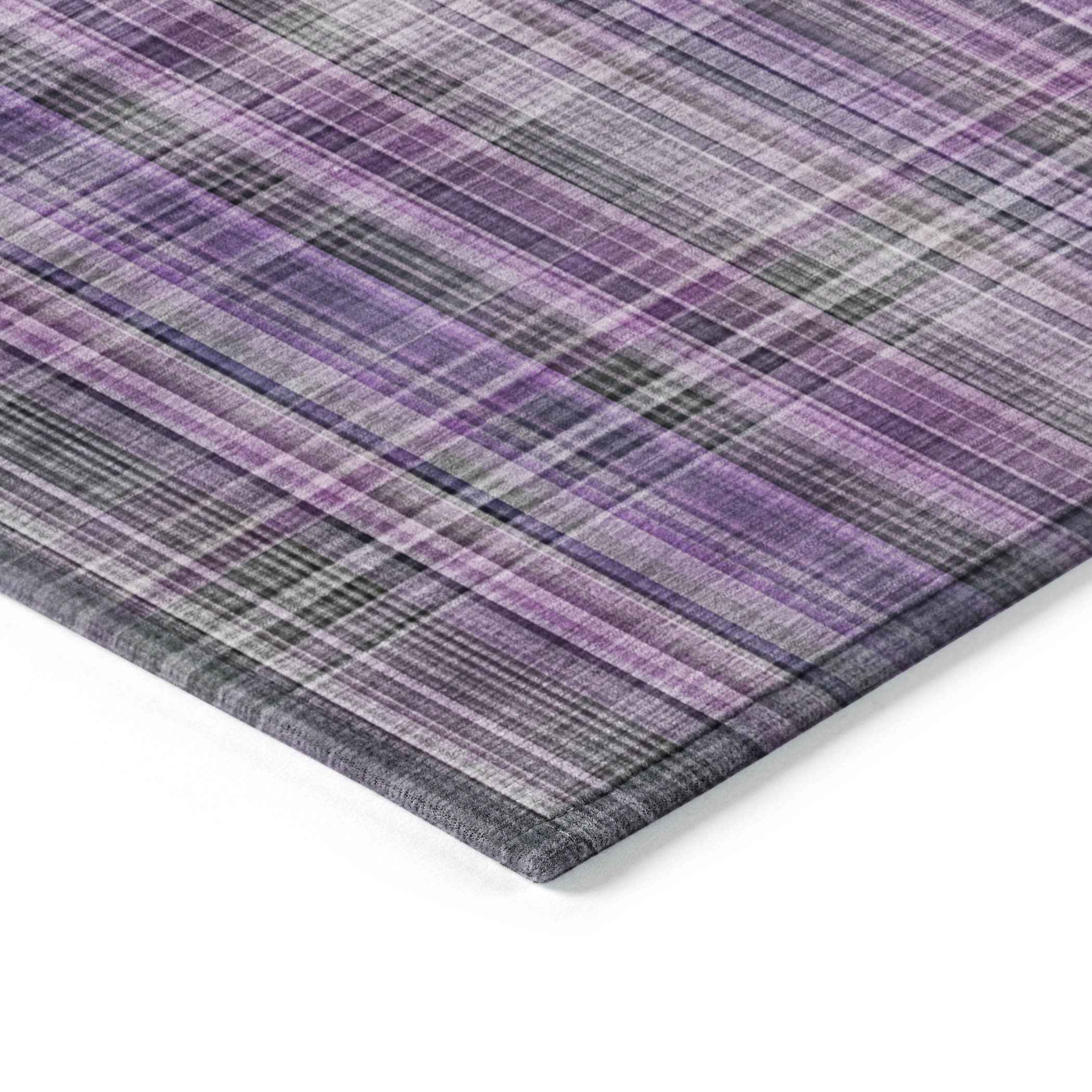 3' X 5' Purple and Gray Plaid Washable Non Skid Indoor Outdoor Area Rug