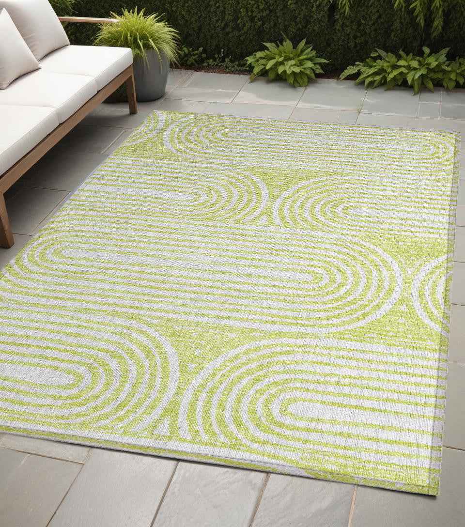 5' X 8' Green And White Abstract Washable Indoor Outdoor Area Rug