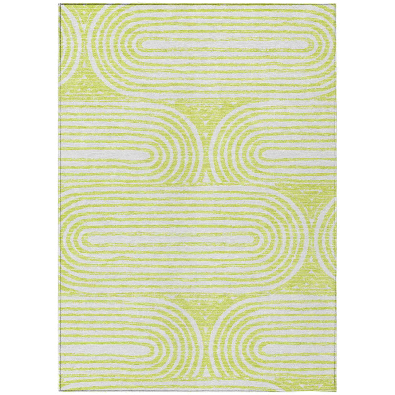 5' X 8' Green And White Abstract Washable Indoor Outdoor Area Rug