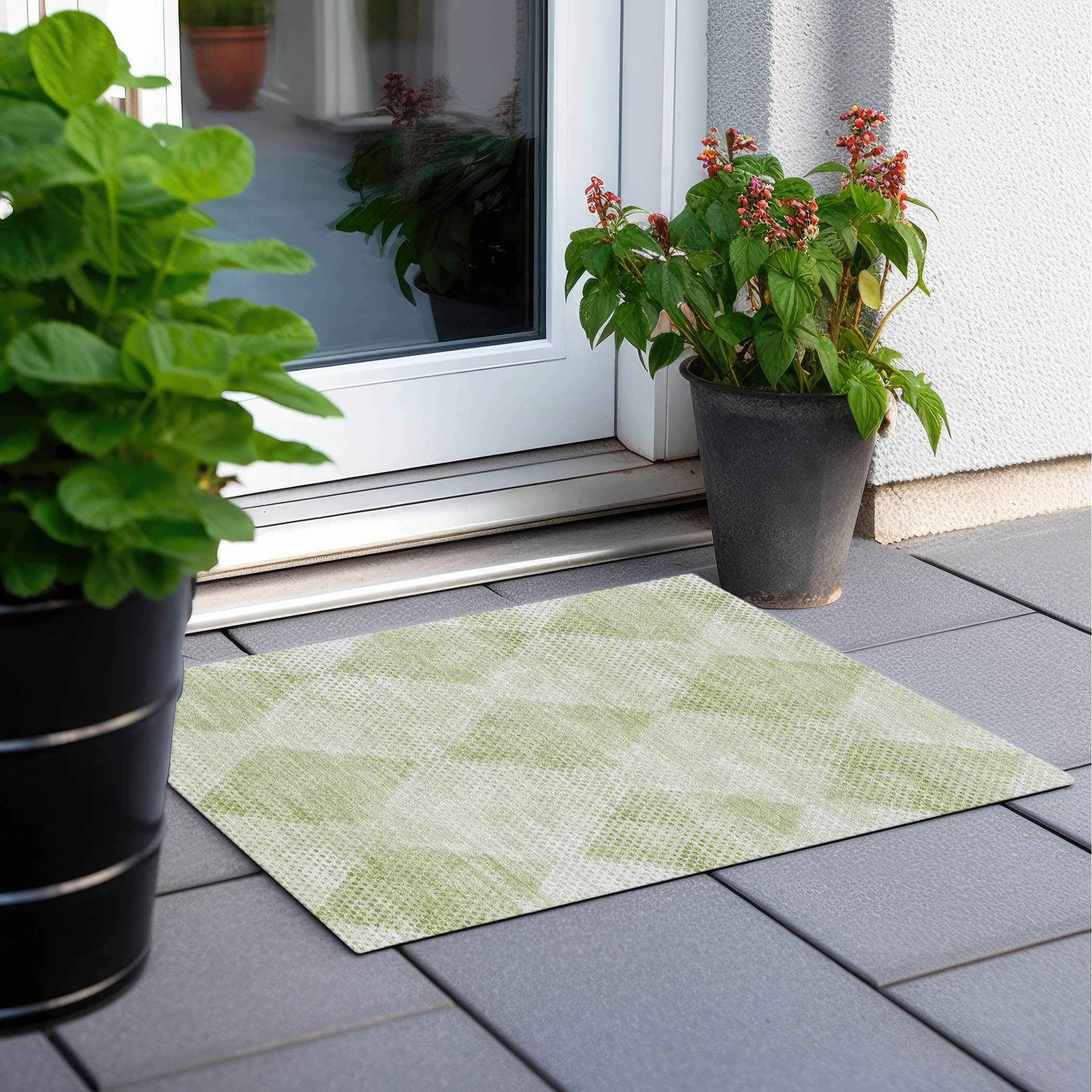 2' X 3' Mint Green Geometric Washable Non Skid Indoor Outdoor Area Rug