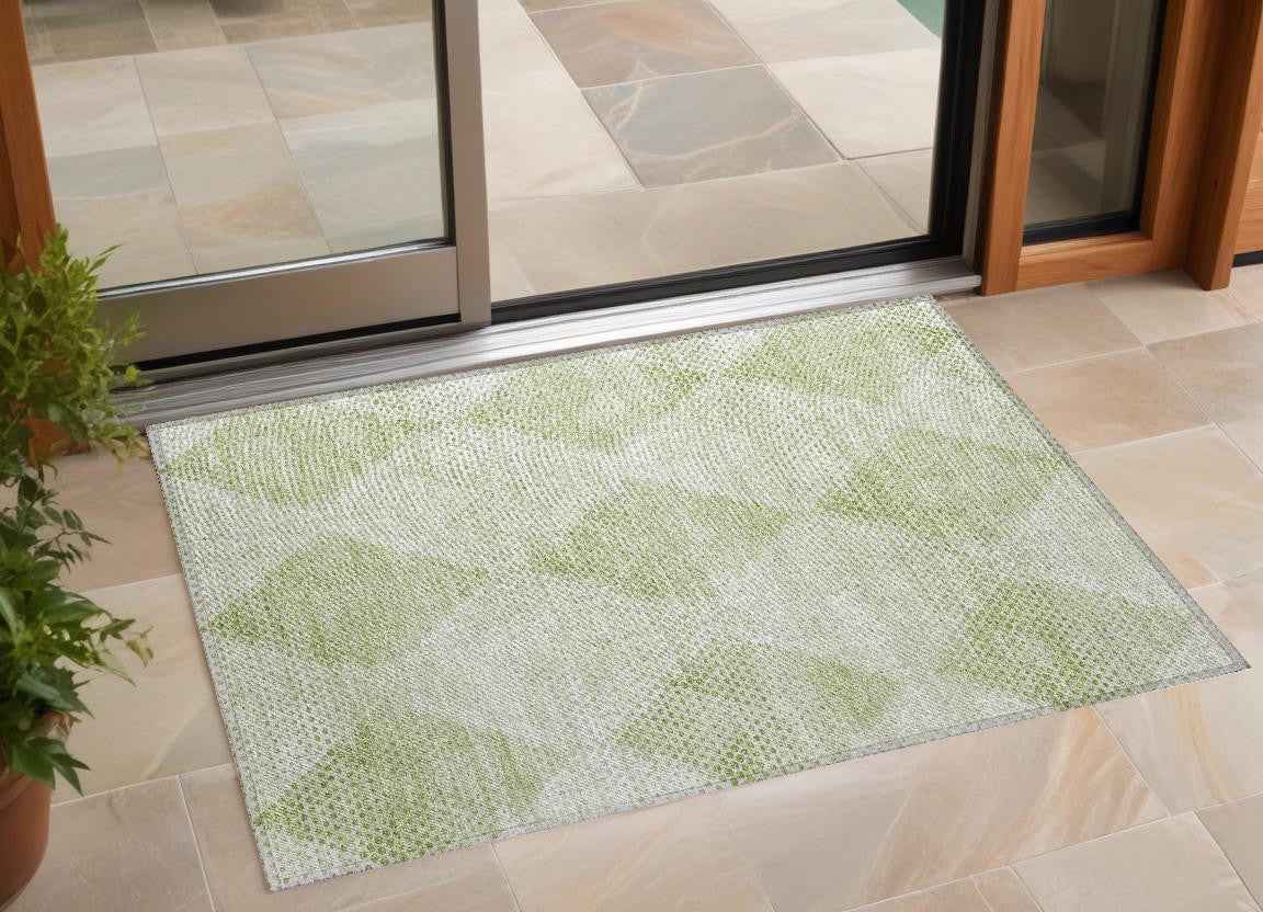 2' X 3' Mint Green Geometric Washable Non Skid Indoor Outdoor Area Rug