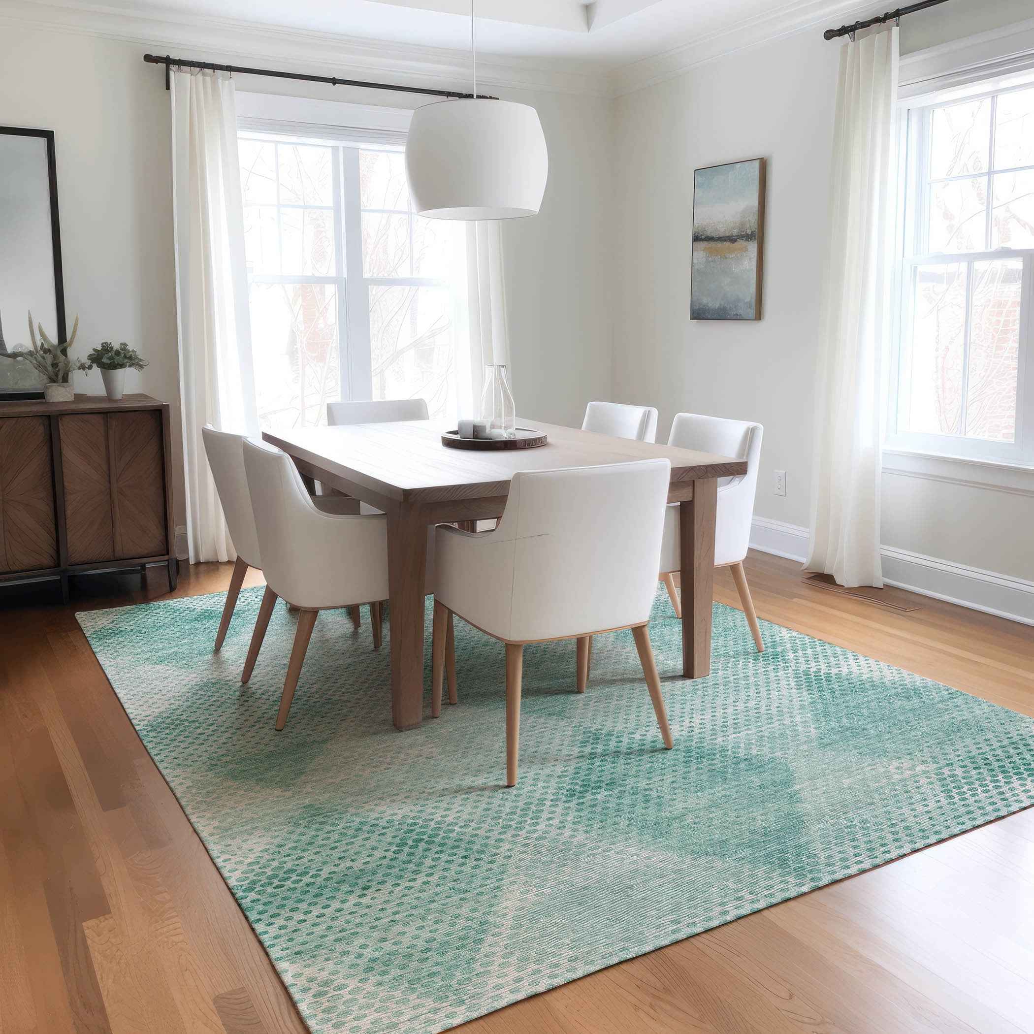 10' X 14' Teal Geometric Washable Non Skid Indoor Outdoor Area Rug