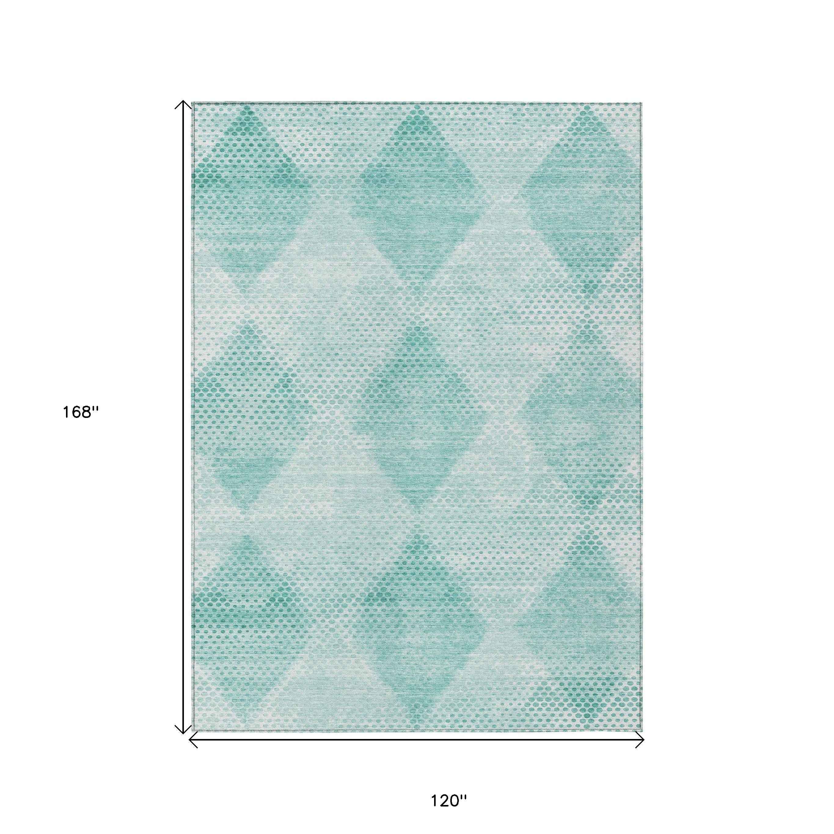10' X 14' Teal Geometric Washable Non Skid Indoor Outdoor Area Rug