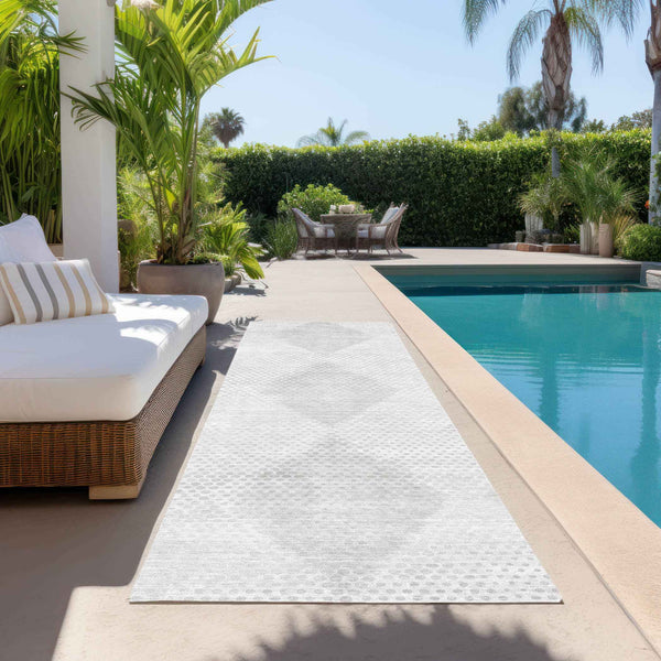 8' Runner Ivory Geometric Washable Non Skid Indoor Outdoor Runner Rug