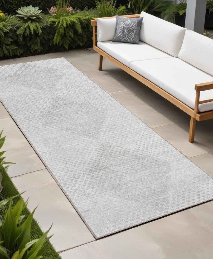 8' Runner Ivory Geometric Washable Non Skid Indoor Outdoor Runner Rug