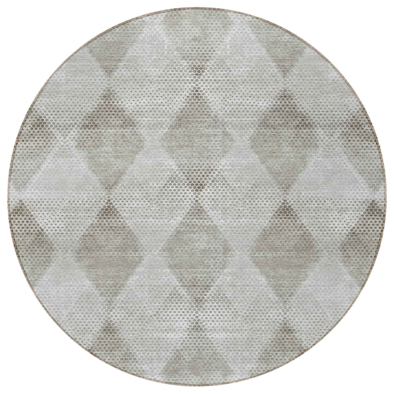 8' Round Gray Round Geometric Washable Non Skid Indoor Outdoor Area Rug