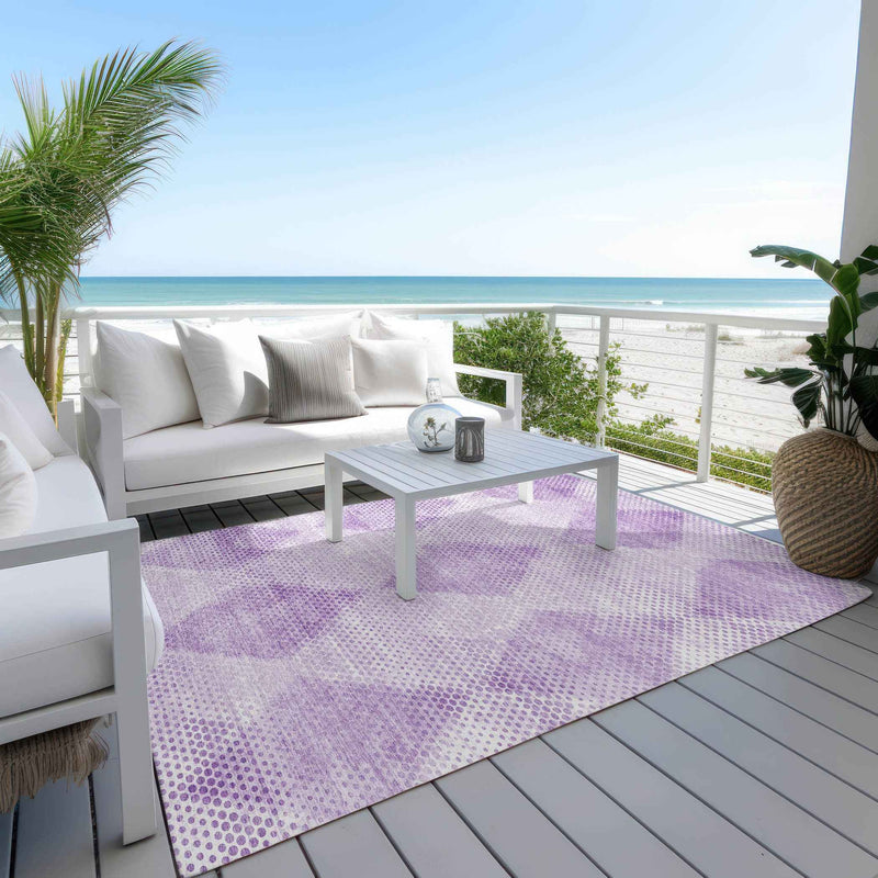 5' X 8' Lavender Geometric Washable Non Skid Indoor Outdoor Area Rug