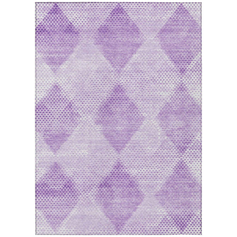 5' X 8' Lavender Geometric Washable Non Skid Indoor Outdoor Area Rug
