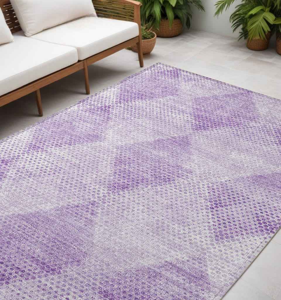 5' X 8' Lavender Geometric Washable Non Skid Indoor Outdoor Area Rug