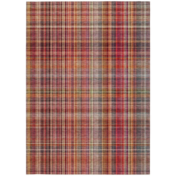 9' X 12' Red Plaid Washable Non Skid Indoor Outdoor Area Rug