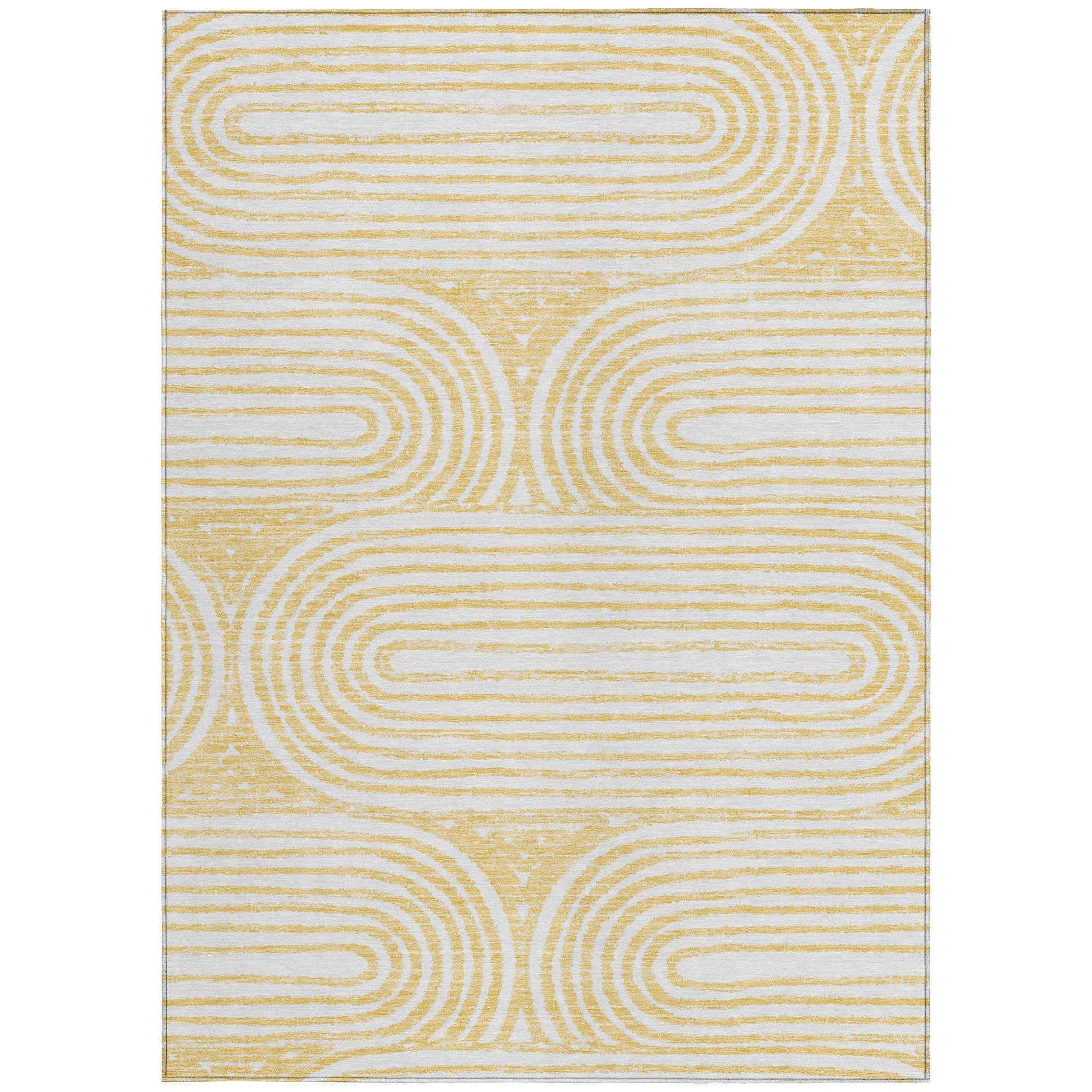 10' X 14' Gold And White Abstract Washable Indoor Outdoor Area Rug
