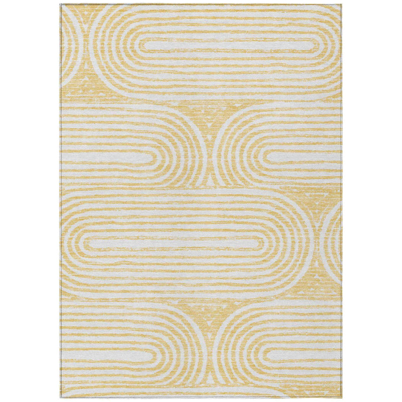 10' X 14' Gold And White Abstract Washable Indoor Outdoor Area Rug