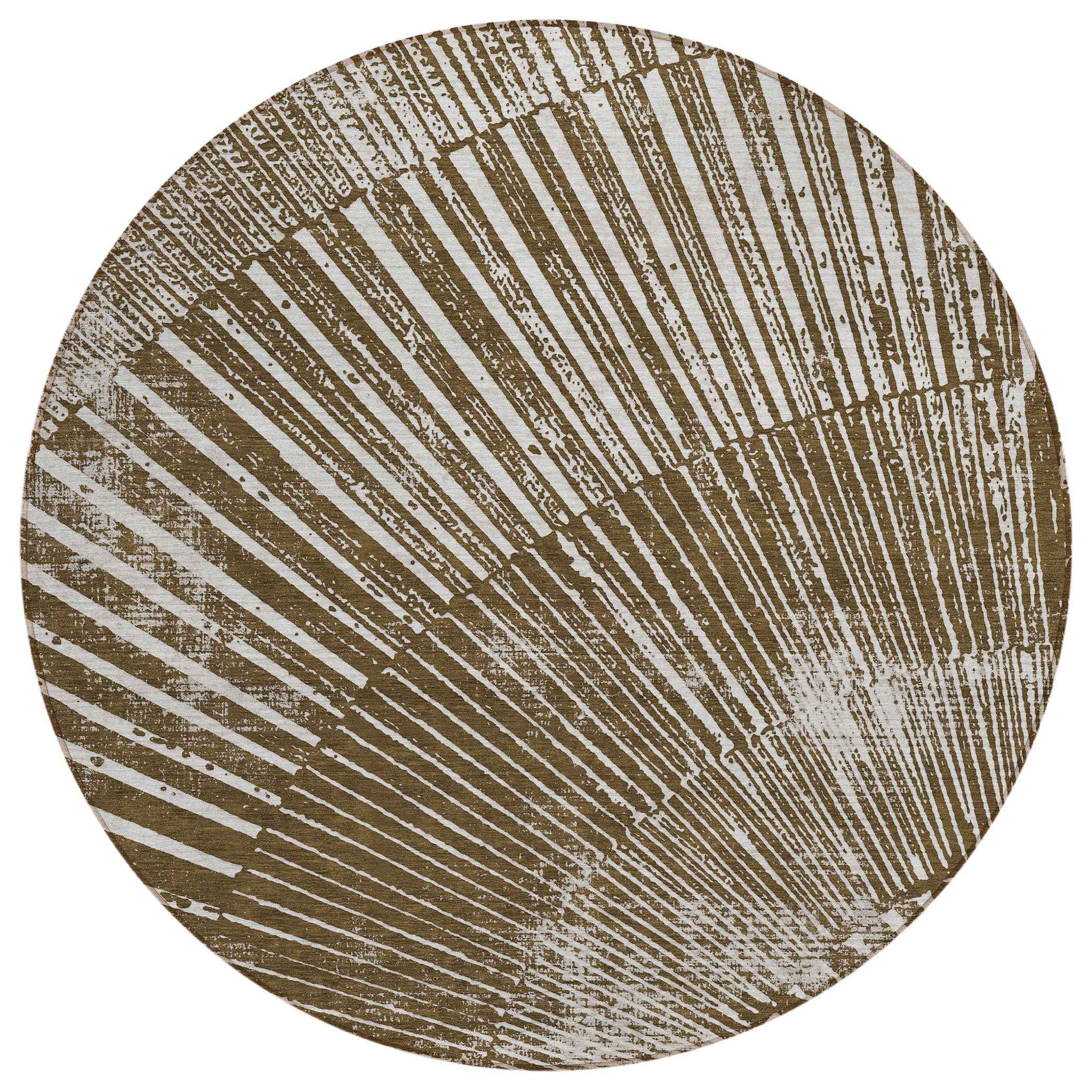 8' Round Chocolate Round Abstract Washable Non Skid Indoor Outdoor Area Rug