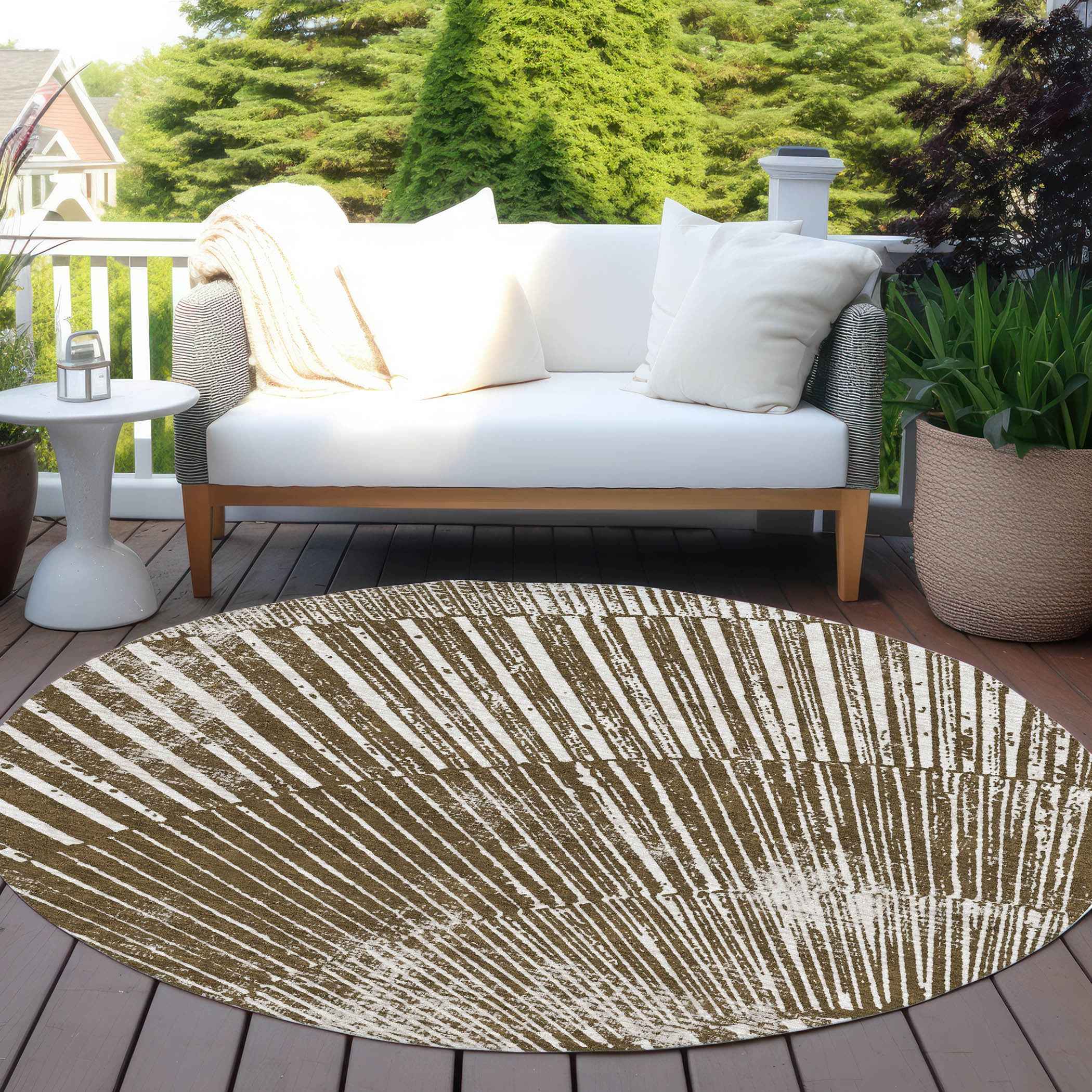 8' Round Chocolate Round Abstract Washable Non Skid Indoor Outdoor Area Rug