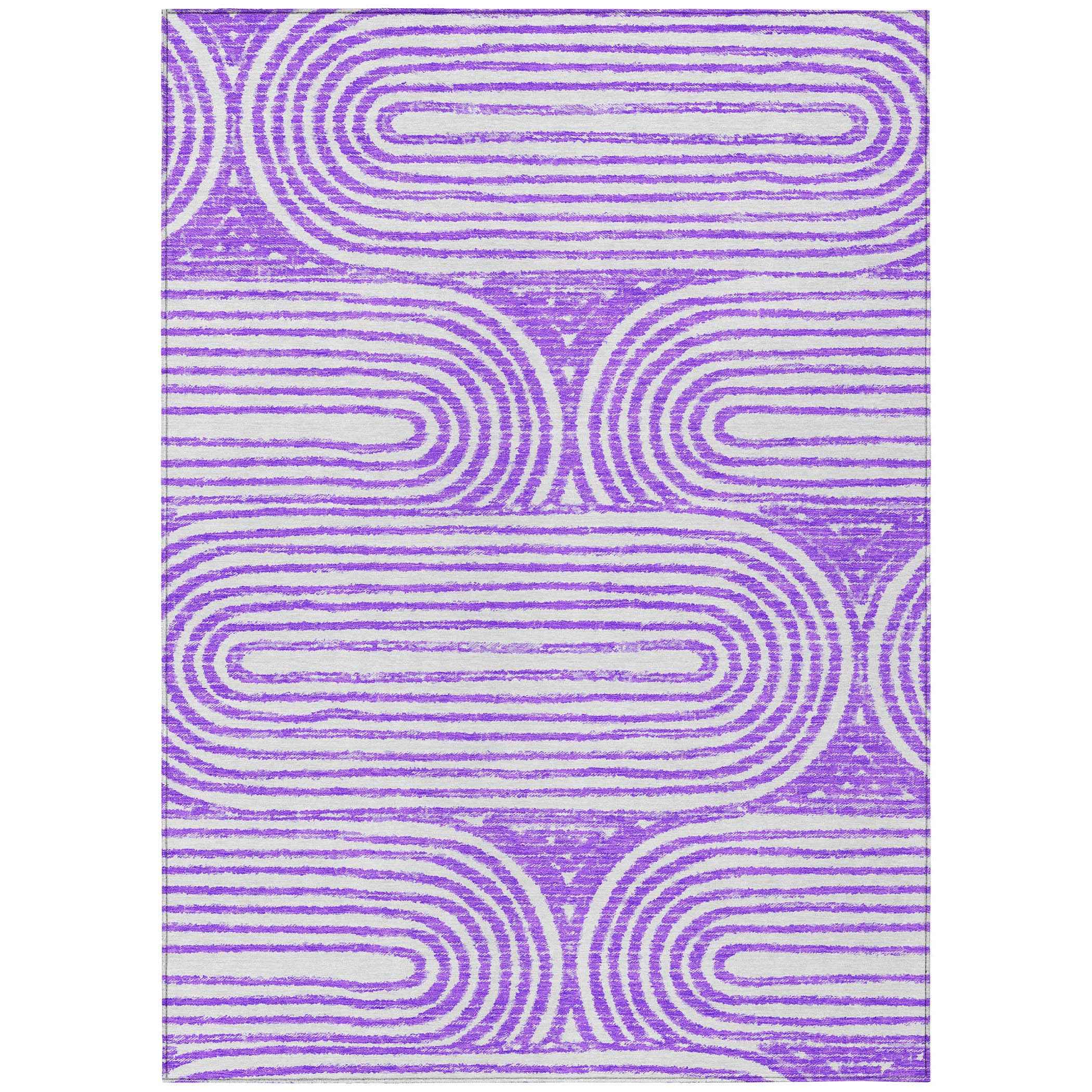 9' X 12' Purple and White Abstract Washable Non Skid Indoor Outdoor Area Rug