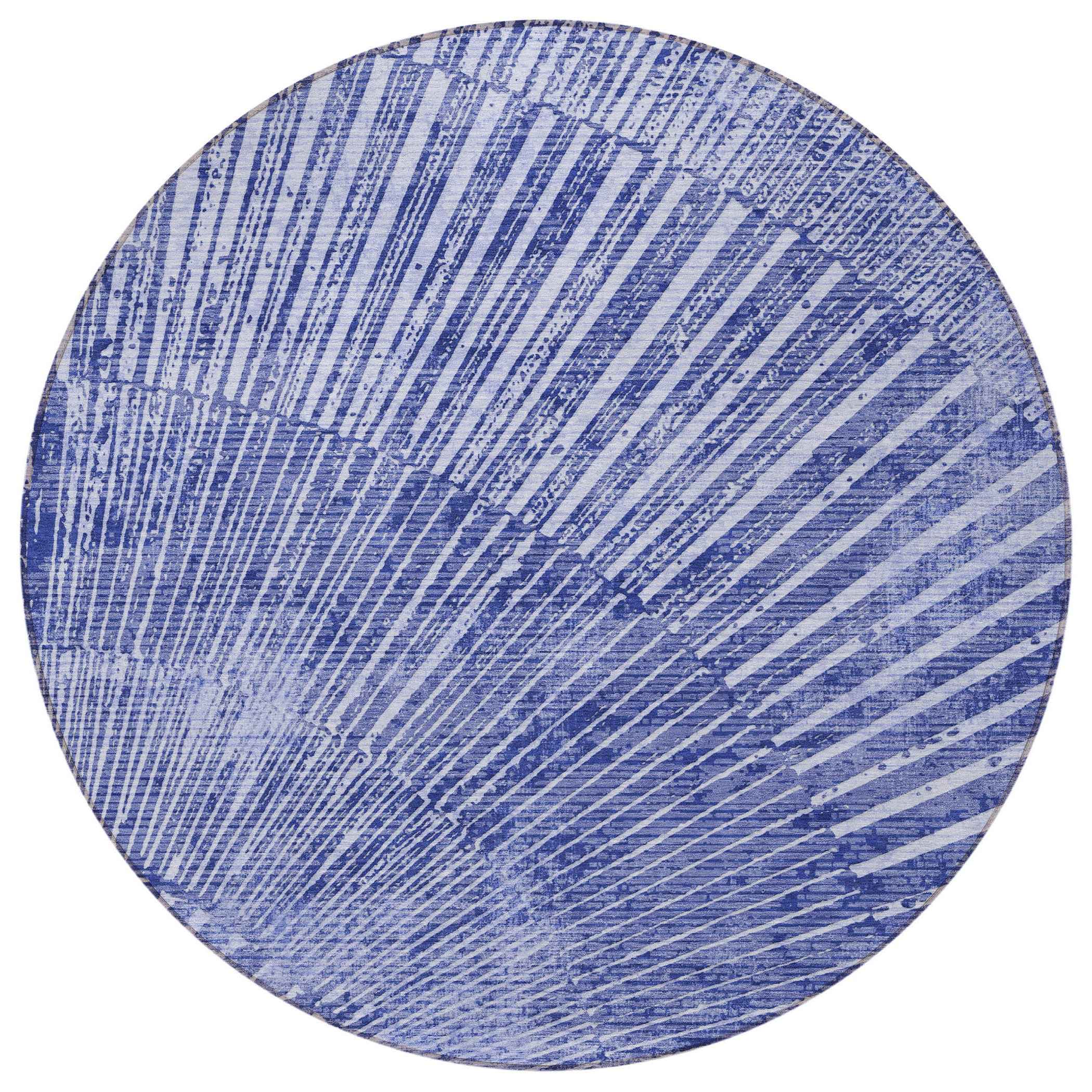 8' Round Navy Blue Round Abstract Washable Non Skid Indoor Outdoor Area Rug