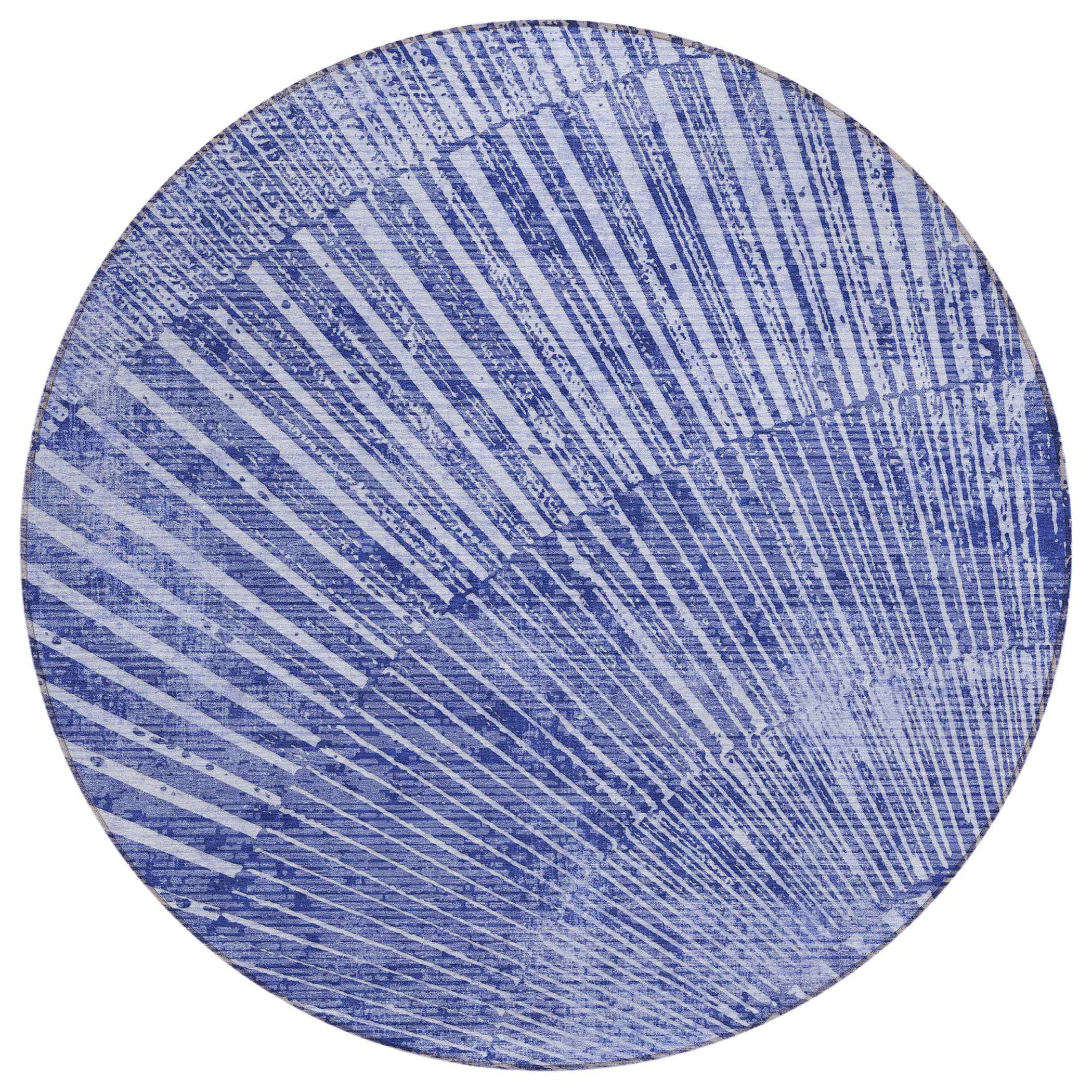 8' Round Navy Blue Round Abstract Washable Non Skid Indoor Outdoor Area Rug