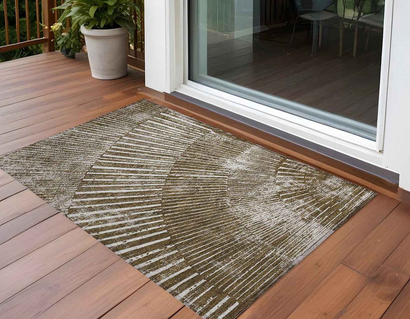 2' X 3' Chocolate Abstract Washable Non Skid Indoor Outdoor Area Rug