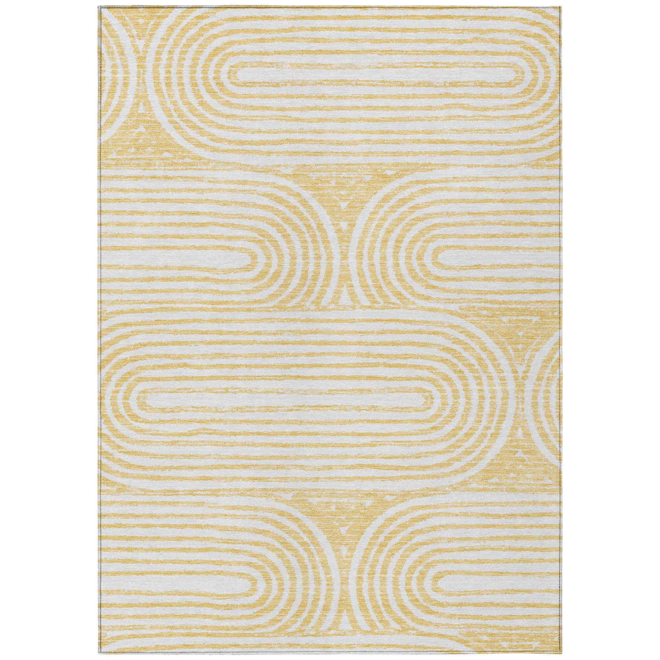 3' X 5' Gold and White Abstract Washable Non Skid Indoor Outdoor Area Rug