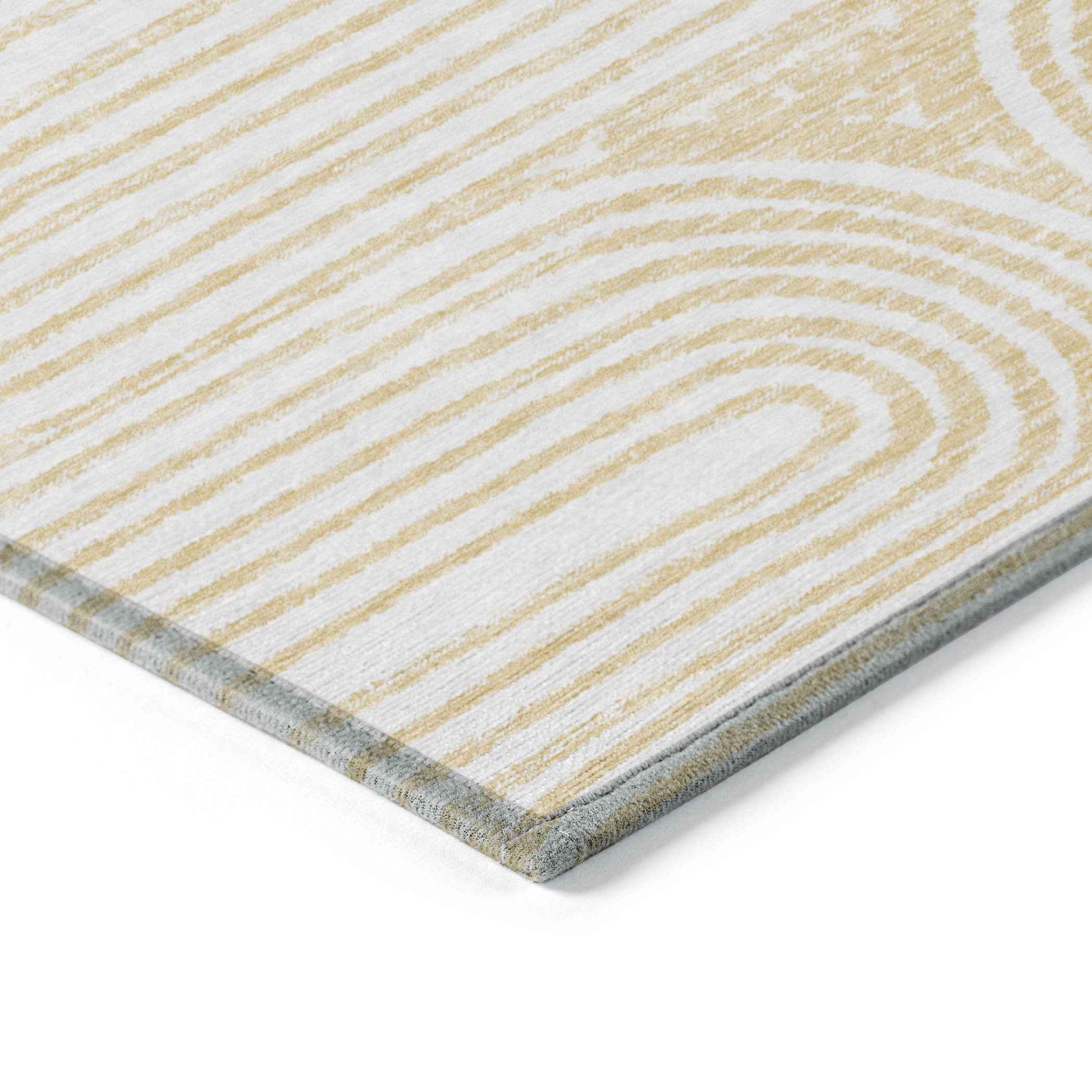 3' X 5' Gold and White Abstract Washable Non Skid Indoor Outdoor Area Rug