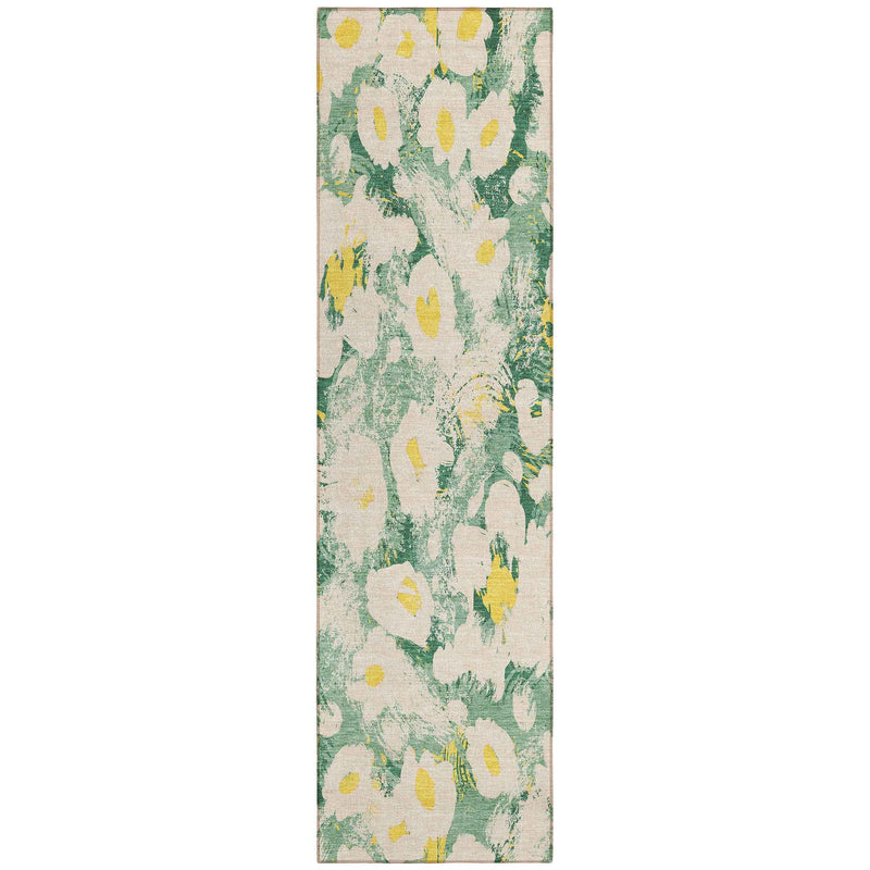 8' Runner Green Floral Washable Non Skid Indoor Outdoor Runner Rug