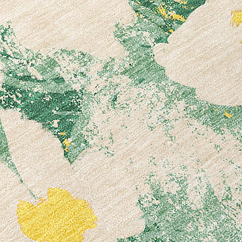 3' X 5' Green Floral Washable Non Skid Indoor Outdoor Area Rug